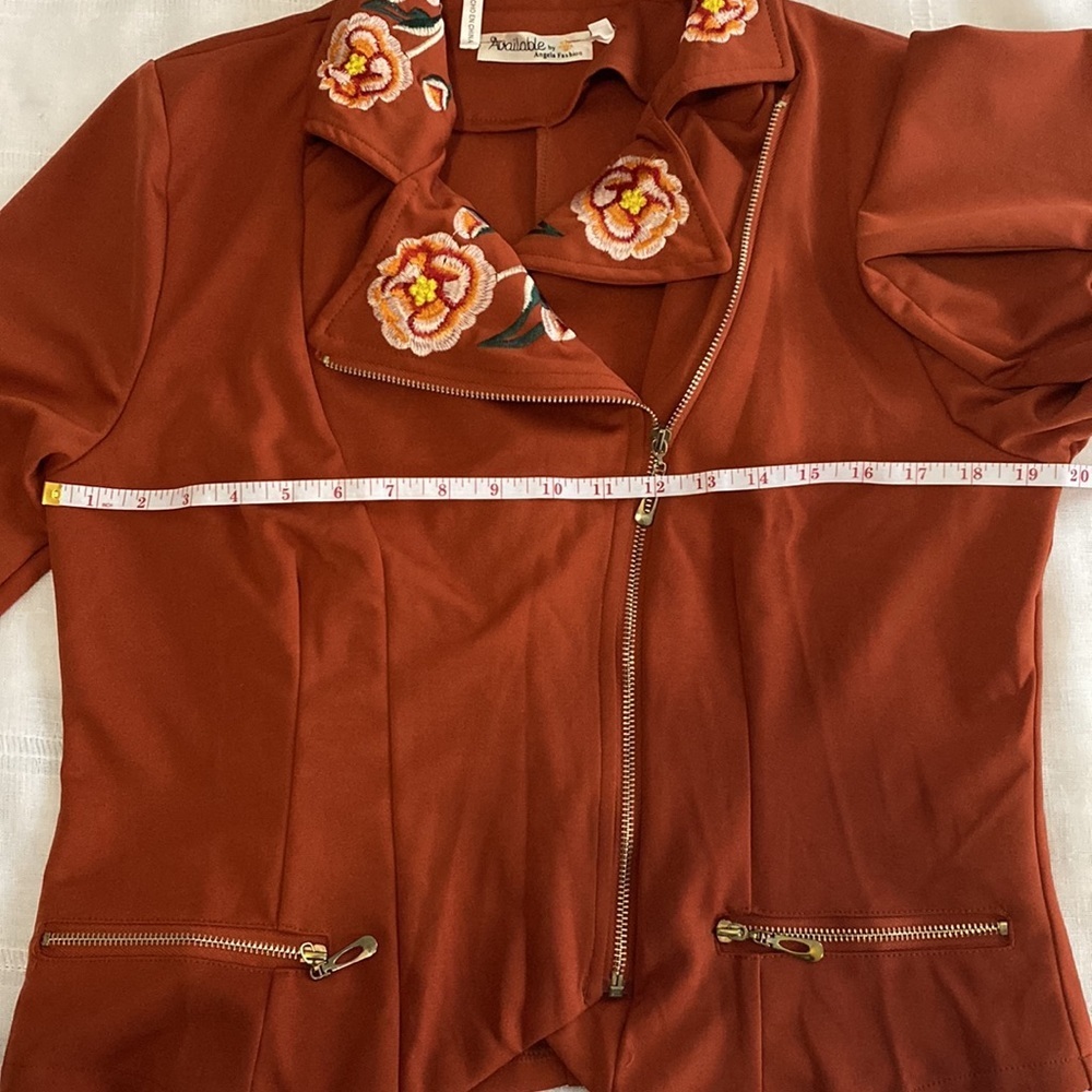 Embroidered Jacket with Asymmetrical Zipper - Picture 7 of 9